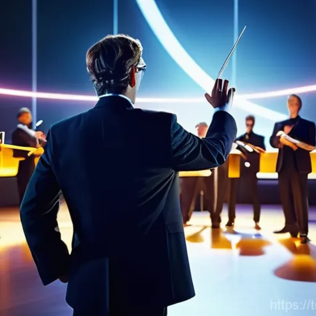 자바스크립트 이벤트 최적화 기법 - **Prompt:** An elegant, futuristic orchestra conductor on a brightly lit stage, gracefully directing...