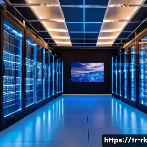 Home 26 자바스크립트 성능 최적화를 위한 클라우드 솔루션 - A modern cloud computing data center located in Istanbul, Turkey, showcasing multiple CDN servers wi...